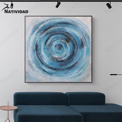 Abstract Coil Canvas Painting Wall Art Decor Blue Circular Ring Texture Poster Living Room Bedroom Home Aesthetic Decoration