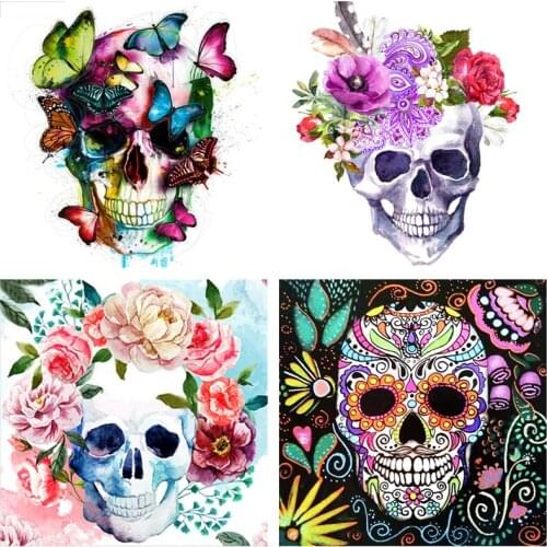 5D DIY Diamond Painting Skull Horror Art Diamond Embroidery Full Round Drill Flower Skull Picture Mosaic Cross Stitch Home Decor