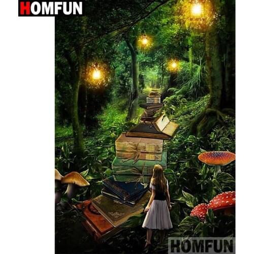 HOMFUN Full Square/Round Drill 5D DIY Diamond Painting "Book road" Embroidery Cross Stitch 5D Home Decor Gift A16501