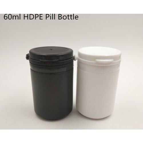 Free shipping 12pcs/lot 60ml 2oz HDPE Black White Plastic empty Pill Bottle with Pull-ring cap