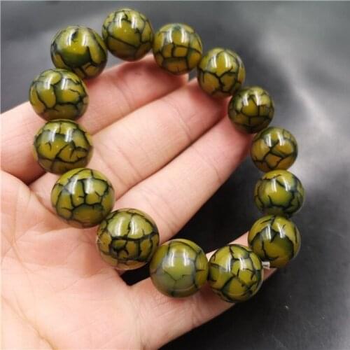 Natural Dragon Agate Hand Carved 16mm Round Bead Bracelet Fashion Boutique Jewelry Mens and Womens Silk Wrapped Agate Bracelet