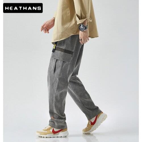 New Autumn Winter Corduroy Mens Trousers Loose Oversize Korean Solid Color Cango Pants Male Elastic Waist Casual Pencil Trouser