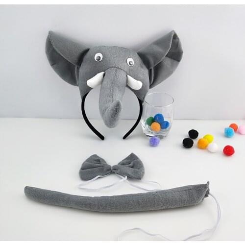 Children Adult Elephant Headband Animal Cosplay Tie Tail Props Party Halloween Costume for Kids Birthday Gift Christmas Carnival