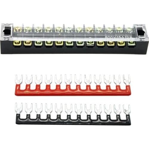 Dual Row 12 Position Covered Screw Terminal Block 600V 15A and Strips
