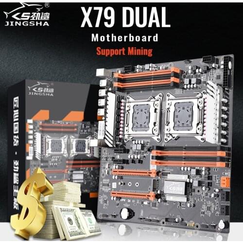 JINGSHA X79 Dual Motherboard Support LGA2011 Xeon E5 V1/V2 Series CPU SATA3.0 ATX 4 Channel DDR3 l Gigabit Ethernet Up to 256GB