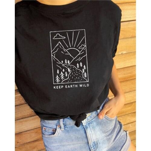 Keep Earth Wild T-shirt Summer Crewneck Cotton Eco Tee Shirt Top Unisex Women Graphic Tumblr Hipster Black Tshirt Drop Shipping
