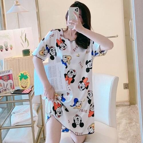 Disney summer Short-sleeved nightdress silk lady loose thin round neck single pajama mickey mouse sleepwear cartoon robes