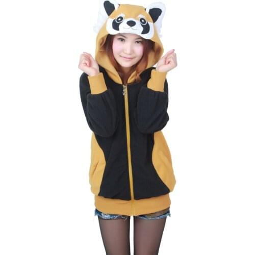 Cute Cosplay Anime Coon Costume Ears Face Tail Zip Hooded Sweatshirt Raccoon Hoodies Jacket