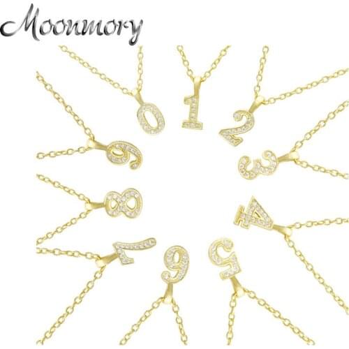 Moonmory 100% 925 Sterling Silver Lucky Number Zircon Pendant Necklace For Women Gift Fashion Crystal Cross Necklace Jewelry