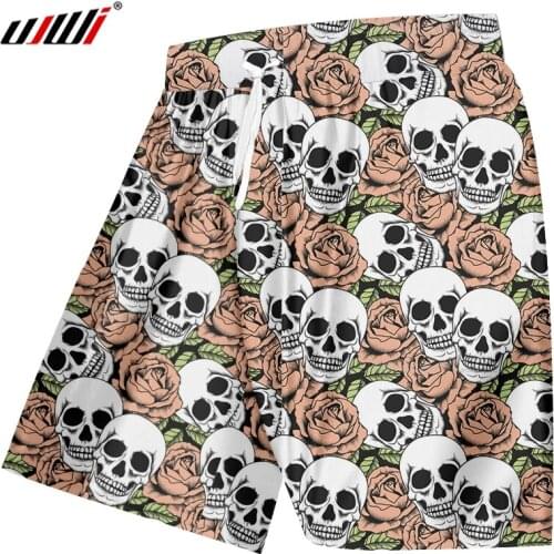 UJWI 3D Printed Red Rose Mens Shorts A Pile Of Skulls Medium And Long Section Large Size Leisure Man 6XL Beach Shorts