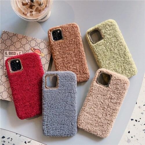 Cute winter soft case for iphone 11 pro x xs max xr 8 7 6 plus SE 2020 Fleece Plush silicone phone cover 3D Bracket coque fundas