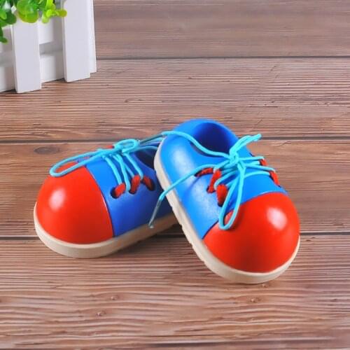 1Pcs Random Kids Montessori Educational Toys Children Wooden Toys Toddler Lacing Shoes Early Education Montessori Teaching Aids