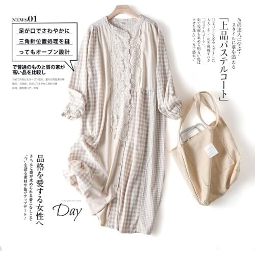 Autumn New Japanese Cotton Linen Female Embroidery Dress Loose Collar Joker Joining Together The Long Sleeve Skirt Women