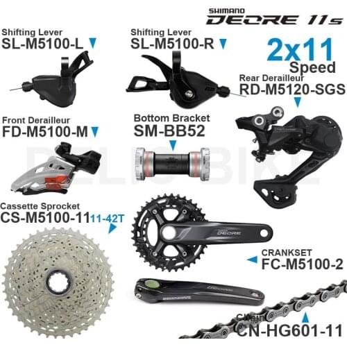 SHIMANO DEORE M5100 2x11 Speed Groupset Shifters Front/Rear Derailleur Crankset Cassette Chain and Bottom Bracket original