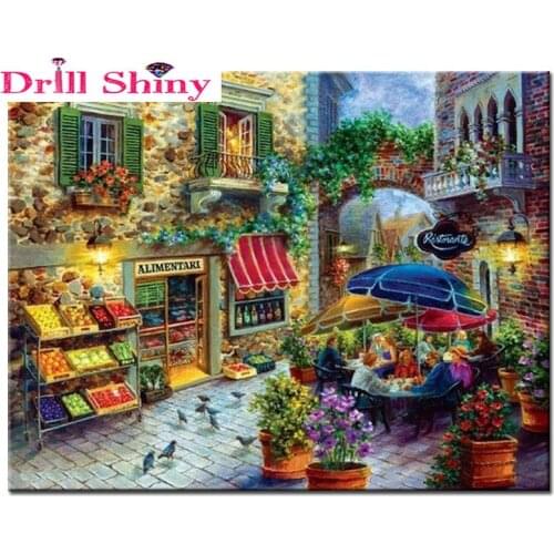 Needlework Flowers street scenery decoration diamond embroidery patchwork Diy diamond sticker square DIY diamond painting craft