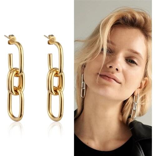 Stainless Steel Women Chain Earring Geometry Unusual Earrings Fashion Drop Earrings Long Chain Earrings For Women Female Jewelry