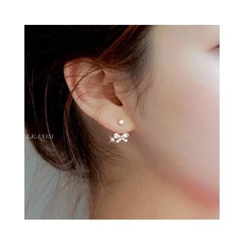 Hot Sale Design 2017 New Fashion Little Bowknor Crystal 925 Sterling Silver Stud Earrings for Women Girls Jewelry Christmas Gift