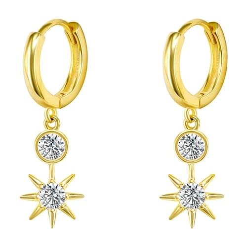 925 Silver Ear Buckle Simple Sun Hanging Hoop Earrings For Women Shine Crystal Geometric Huggie Earrings Party Fashion Jewelry