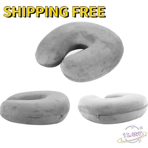 SWT 1PC New U Shaped Travel Pillow Car Air Flight Inflatable Pillows Neck Support Headrest Cushion Soft Nursing Cushion Black