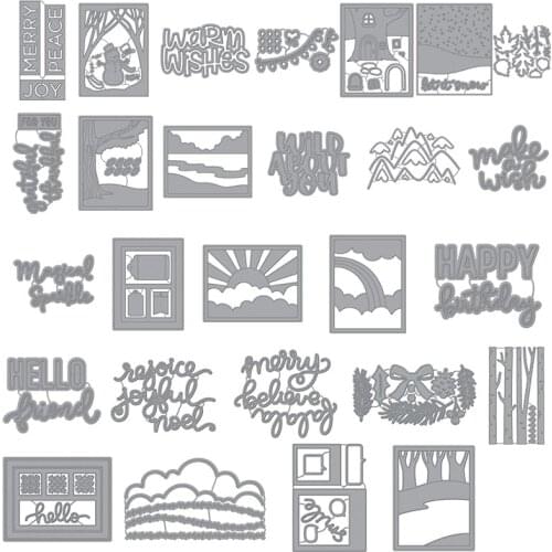 Warm Wishes "Joy Peace Merry" Words Rainbow Metal Cutting Dies For Scrapbooking Craft Die Cut Card Making Embossing Stencil