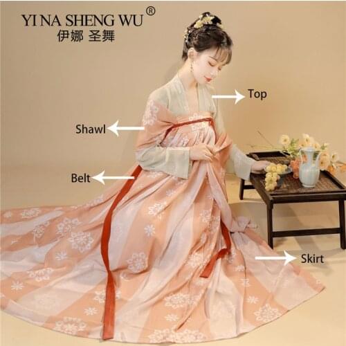Traditional Hanfu Women Chinese Robe Printing Princess Dance Dress Oriental Style Tang Dynasty Ancient Fairy Folk Dance Costumes