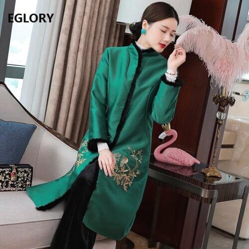 Top Quality Brand Womens Parka Coats 2020 Winter Women Cute Birds Embroidery Covered Button Warm Female Green Red Parka Outwear