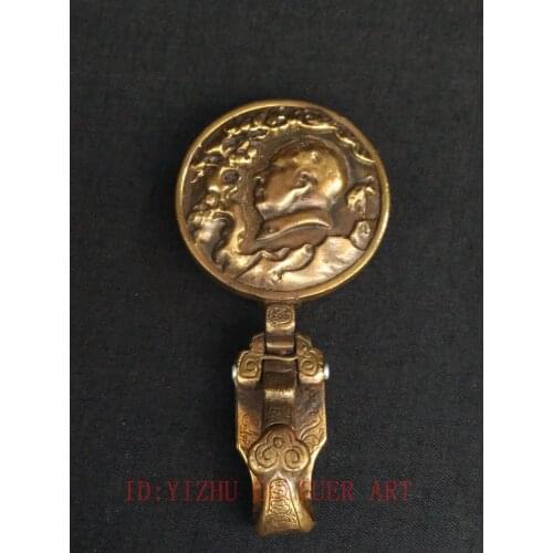 YIZHU CULTUER ART Collection Chinses Copper Carving Mao Zedong Statue Buckle key or knife Pothook decoration