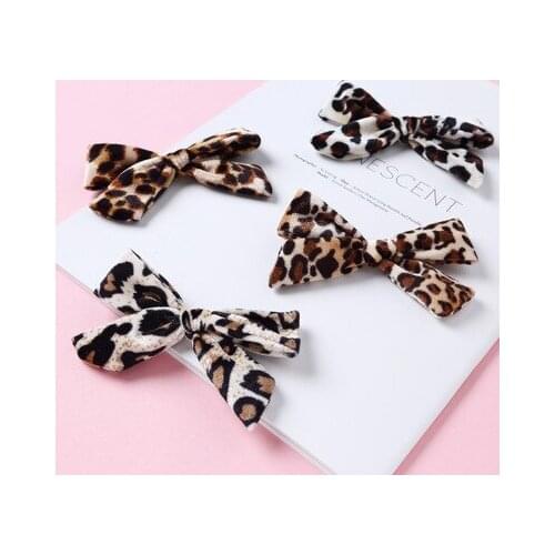 Velvet Leopard Hair Bow Hair Clips For Kids Baby Girls Headband Hairpins Customized Hair Bows Nylon Headbands Hair Accessories