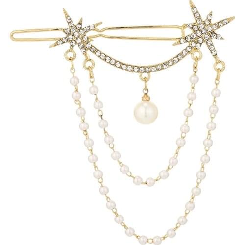Roza Rhinestone Chain Awning Star Tassel Girls Side Clip Hair
