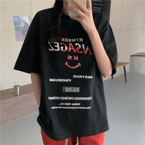 Summer new short-sleeved T-shirt female letter printing loose half-sleeved round neck large size top T-shirt tide
