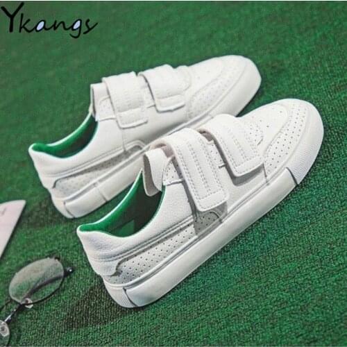 Autumn Summer White Hook&loop Sneakers Woman Casual Breathable Comfort Shoes Fashion Wild Flat Leather Zapatos De Mujer new