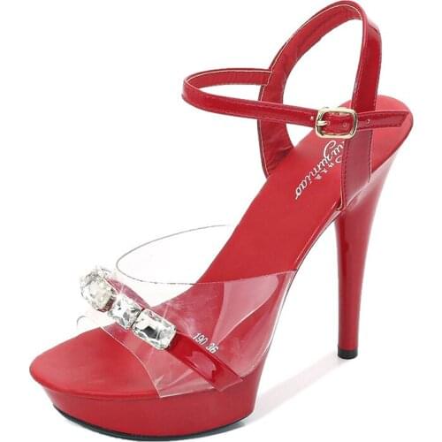 Mclubgirl Transparent Super High Heel Summer Female Waterproof Platform Water Drill Sexy Fairy Stiletto Sandals LFD