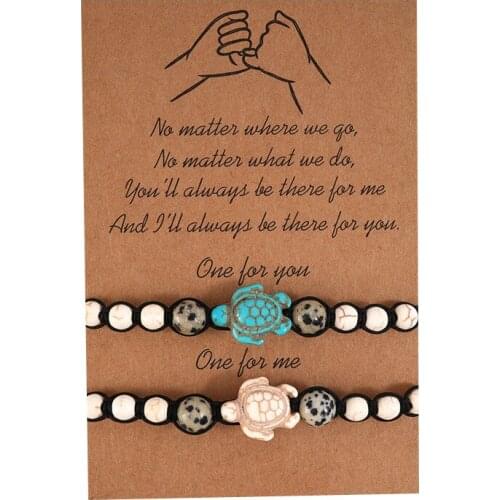 2Pcs New Beach Sea Turtle Beads Bracelet Women Summer Charm Natural Stone Bracelet Men Handmade Strand Elastic Bangles Jewelry