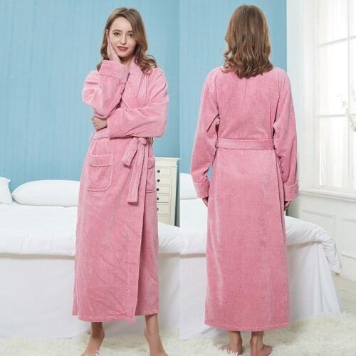 Night Dress Women Bathrobe 100% Cotton Extra Long Thick Winter Lengthened Robe Plus Size Plush Shawl Bathrobe Long Sleeved Robe