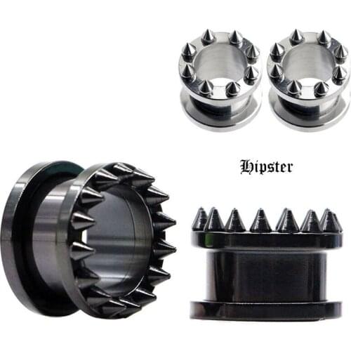 1Pair Screw-fit Surgical Steel Ear plugs and tunnels Cool Rivet Con Ear Gauges Flesh Punk Piercing Expander Extension