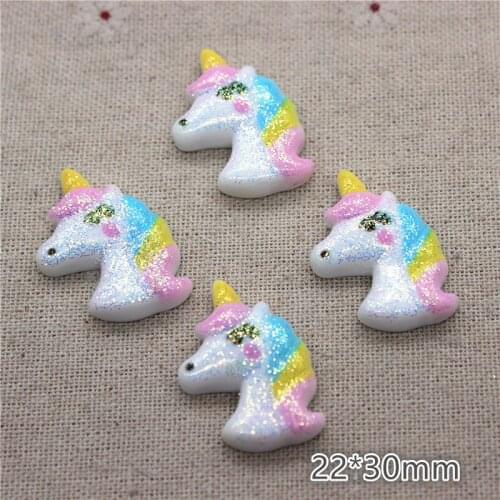 10pcs New Hot Selling Cute Glitter Resin Unicorn Horse Miniature Art Supply DIY Craft Scrapbooking,22*30mm