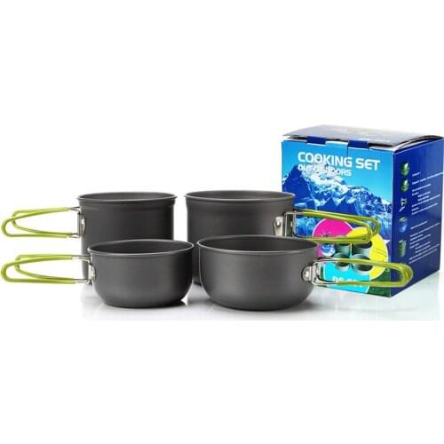 4pcs Outdoor camping portable pot picnic multifunctional mini aluminum oxide cookware cooking set canteen cauldron kitchen