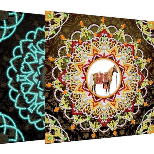 5D DIY Night Luminous Special Shaped Diamond Painting Horse Mandala Diamond Embroidered Cross stitch Kit Home Decoration