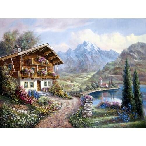 Diamond mosaic full diamond embroidery beads Cottage garden mountain diamond cross stitch crystal Square diamond sets unfinish