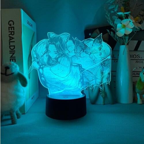Demon Slayer Anime Figure Kochou Shinobu 3D Picture Lamps Led Night Lights Cool Gifts RGB Bedroom Table Desk Colorful Decoration