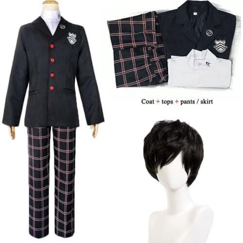 Anime Persona 5 Cosplay Costume Akira Kurusu Ren Amamiya Costumes School Uniform Men Women Coat Tops Pants Wig Halloween C100C19