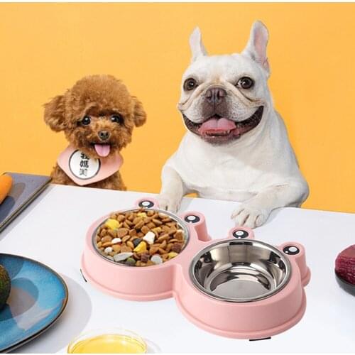 Double Pet Cat Bowls Durable Stainless Steel Non-skid Feeder for Small Medium Dogs Cats Food Water Feeding Pets Bowl Accessories