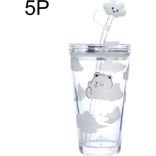 Hot New Small Fresh Creative Cup Fresh And Lovely Straw Glass Graduated Milk Cup Delicate Hand Painted White Cloud Appearance