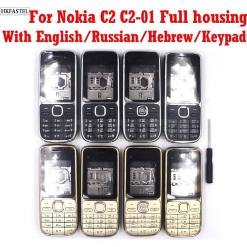 HKFASTEL New high quality Cover For Nokia C2 c2-01 Full Housing + English Russian Arabic Hebrew Keypad Case Tool