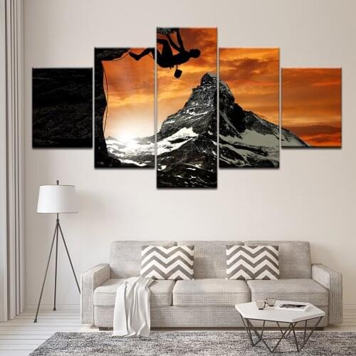 Canvas Painting Mountain Rock climbing Black 5 Pieces Wall Art Painting Modular Wallpapers Poster Print Home Decor