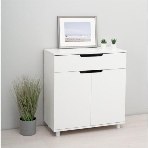 Chest of Drawers White Modern 1 Drawer 2 Doors Dresser Cabinet MDF Top High Gloss Finish for Living Room Enterway Easy Assembly