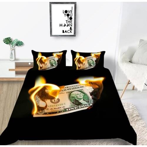Banknote Bedding Set Luxury Hot Sale 3D Fire Duvet Cover Money King Queen Twin Full Single Double Unique Design Bed Set