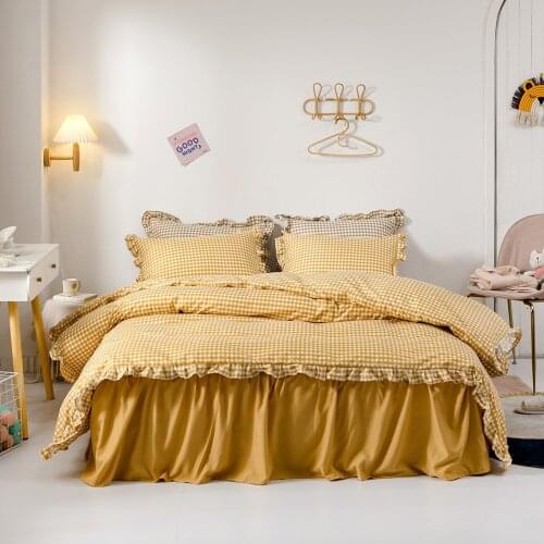 Bedding Set with Pillowcases Bed Skirt Duvet Cover Japan Size Bed for Home Ruffles Falbala Yellow/Pink/Blue/Black