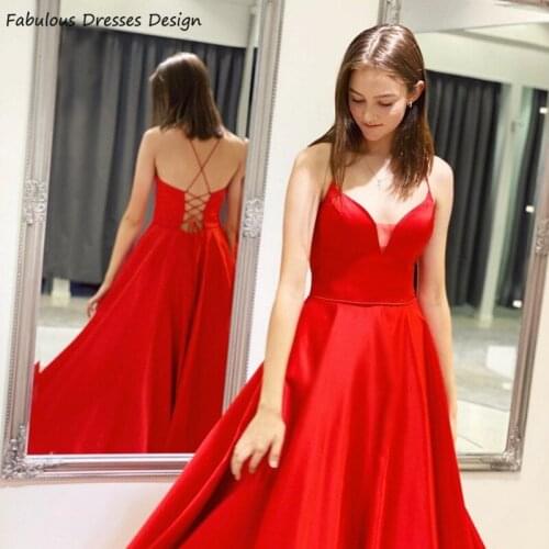 Red A Line Long Prom Dresses 2020 Sweetheart Criss Cross Backless Spaghetti Strap Evening Dress Party For Women Vestidos