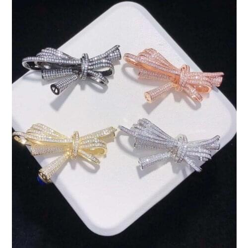 Micro pave 18k Glod filled clear cubic zirconia bowknot connector for necklace